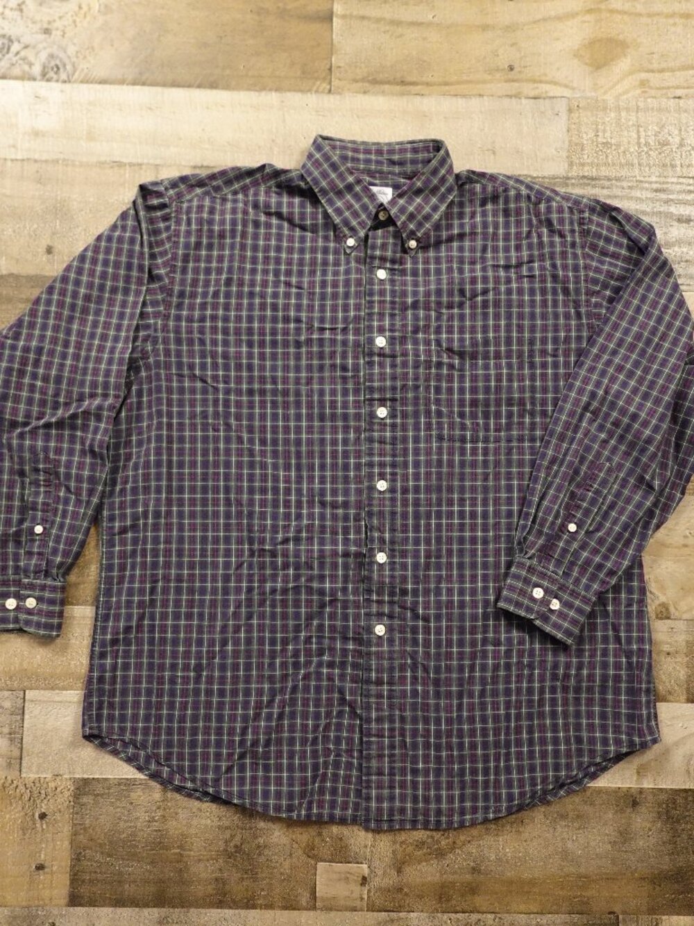 Brooks Brothers Plaid Sport Shirt Men's Large Navy Green Button Down